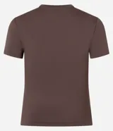 Blusa de poliamida celeste, de corte ajustado y manga corta.