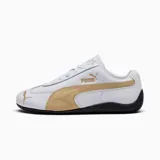 Championes Puma Speedcat LTH, color blanco con detalles en dorado y suela negra.