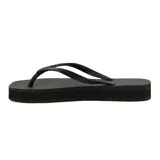 Ojotas negras con plataforma de goma y tiras finas.