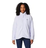 Campera polar Columbia color crema, con cierre frontal completo, cuello alto, bolsillos laterales y bolsillo en el pecho con cierre de velcro.