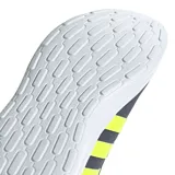 Championes Adidas Lite Racer para hombre, color gris oscuro con las tres tiras clásicas en amarillo flúor y suela blanca con tecnología Cloudfoam.