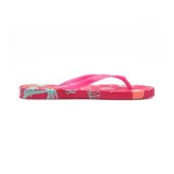 Ojotas Ipanema I Love Barbie color fucsia con estampado de palmeras y motivos playeros en la plantilla.