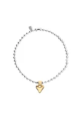 Collar de cadena de bolas de aleación de metales bañada en plata de ley, con un dije central en forma de corazón estilizado, bañado en oro 18k.