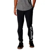 Pantalón de jogging negro de corte ajustado, con cintura elástica y cordón ajustable. Presenta el logo de Columbia estampado en blanco en la pierna derecha.
