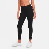 Calza larga de tiro alto Nike Sportswear Essentials, color negro, con logo blanco estampado en la pierna izquierda.