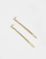 Aros largos colgantes dorados con strass y cadenas.
