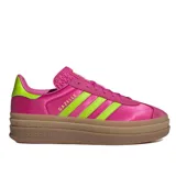 Zapatillas Adidas Gazelle Bold W de plataforma, color fucsia con las tres tiras laterales en verde flúor.