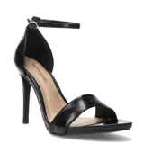 Sandalia de tacón fino Bottero, color negro, con pulsera al tobillo y capellada con tira ancha sobre los dedos.