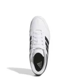 Championes Adidas Breaknet 2.0, color blanco con detalles en negro y gris. Presentan las tres tiras clásicas de Adidas en los laterales y suela de goma.