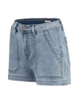 Short negro de denim Caterpillar Foundation, con cierre de botón y diseño de 5 bolsillos. Incluye parche con el logo de Oxford Cat en la cintura, etiqueta triangular en el bolsillo trasero y remache con el logo en el bolsillo de mano.