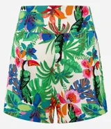 Short de cintura mediana confeccionado en viscolino con estampado tropical de tucanes.