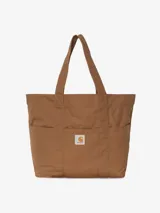 Bolso tote Carhartt WIP modelo Parker, color marrón, confeccionado en lona Dearborn de algodón. Cuenta con doble asa de mano, bolsillo exterior y etiqueta cuadrada tejida con el logo de la marca.