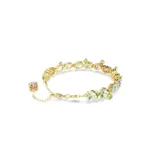 Pulsera dorada con cristales de colores en talla mixta.