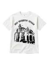Remera blanca de manga corta con estampa en negro de la iglesia del Cerrito de la Victoria y la frase "Del Cerrito Vengo".