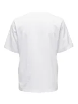 Remera blanca de algodón con cuello redondo y mangas cortas.