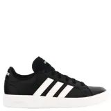 Championes Adidas Grand Court Base 2.0, color negro con las tres tiras blancas, de estilo urbano.