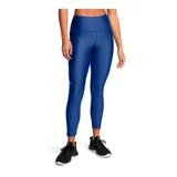 Calza de mujer Under Armour HeatGear® de tiro alto hasta el tobillo, color gris azulado, con cintura antideslizante y logo en la pierna.