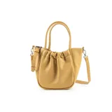 Cartera chica color amarillo, con doble asa corta y correa larga regulable. Diseño de símil cuero graneado con cierre superior y logo de XL Extra Large en el frente.