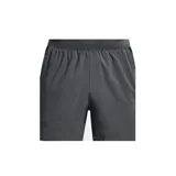 Short deportivo Under Armour Launch SW color gris, de tejido elástico ultraligero con forro interno de malla, paneles laterales de malla para ventilación, cintura elástica con cordón interior y bolsillos laterales.