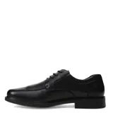 Zapato de vestir de cuero negro con cordones y suela de goma.