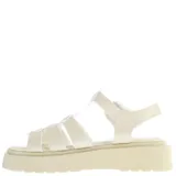 Sandalias franciscanas color nude con plataforma y hebilla lateral.