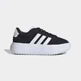 Championes Adidas Grand Court con plataforma, color negro con las tres tiras blancas.