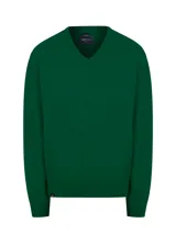 Sweater azul marino de lana con cuello en V.