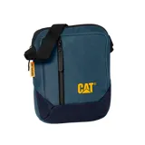 Bolso bandolera Caterpillar negro con logo amarillo, correa ajustable y bolsillo frontal con cierre.