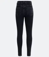 Pantalón de jean skinny color gris oscuro, con cintura alta, trabillas, cierre con botón y cremallera, bolsillos delanteros y traseros.