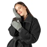 Guantes de lana color gris con detalles en blanco y puños de piel sintética.