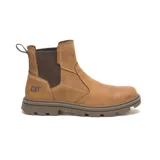 Bota de cuero color marrón con elástico lateral, forro de malla de nailon suave y transpirable, plantilla de espuma acolchada y suela de goma duradera para tracción.