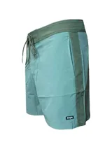 Short de baño azul con cintura gris y cordón ajustable.