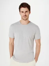 Camiseta básica gris de manga corta con cuello redondo y corte slim fit.