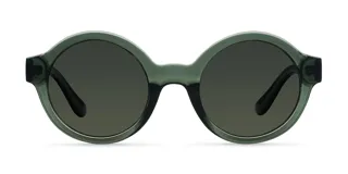 Lentes de sol de forma redonda en color verde, con lentes polarizados y protección UV 400.