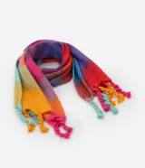 Bufanda de fleece con estampa de cuadros y flecos trenzados en los extremos.
