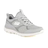 Championes Skechers Summits Free Classics color gris, con cordones elásticos y capellada de malla y material sintético. Cuenta con plantilla Skechers Memory Foam y suela flexible de goma.