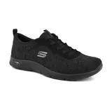 Zapatilla deportiva Skechers Arch Fit Refine - Lavish, color negro, con cordones y capellada de tejido knit. Cuenta con plantilla Arch Fit extraíble y media suela con amortiguación.