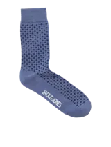 Pack de cinco pares de medias deportivas con diseños estampados en tonos de azul y negro.