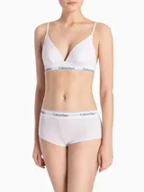 Boyshort blanco de algodón, modal y elastano, con cintura elástica con logo Calvin Klein.