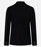 Blazer negro de punto roma con cuello solapa, cierre con ganchos, botones delanteros y forro de poliéster.