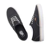 Championes Vans Authentic color gris oscuro con cordones blancos y suela blanca con línea marrón.