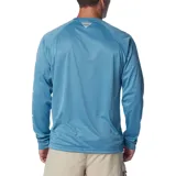 Remera de manga larga Columbia Terminal Tackle Heat, color gris jaspeado, con logo de la marca en el pecho y en la manga. Confeccionada en tejido transpirable de secado rápido y protección solar UPF 50.