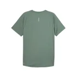 Camiseta deportiva Puma Run Velocity color verde con paneles laterales negros y logo blanco estampado en el pecho. Confeccionada con tecnología DryCell.