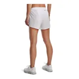 Short deportivo Under Armour Fly By Elite 3, color blanco, con cintura elástica, logo reflectivo y paneles laterales de malla.