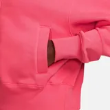 Campera deportiva Nike Phoenix Fleece, color rosado, con cierre frontal, cuello alto, bolsillos laterales y logo bordado en blanco.
