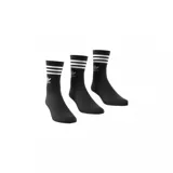 Pack de tres pares de medias Adidas de largo medio, color negro con tres rayas blancas horizontales en el borde superior y logo de Adidas en blanco en el lateral.