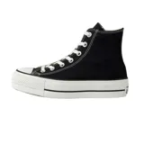 Zapatillas Converse Chuck Taylor All Star de caña alta, color negro, con plataforma blanca y cordones blancos.