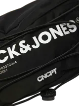 Riñonera negra Jack & Jones con correa regulable y cierre con cremallera.