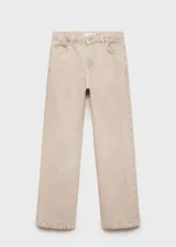 Pantalón de jean color beige, de corte wide leg, tiro bajo, con bolsillos delanteros y traseros.