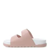 Sandalias de niña con estampado de margaritas, color lila, con hebillas ajustables y suela de goma color rosa.